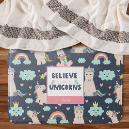 Believe in Unicorns Blue and Pink Girl Pattern Kid Badematte