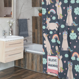 Believe in Unicorns Blue and Pink Girl Pattern Kid Duschvorhang