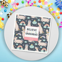 Believe in Unicorns Blue and Pink Girl Pattern Kid Serviette