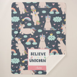 Believe in Unicorns Blue and Pink Girl Pattern Kid Sherpadecke