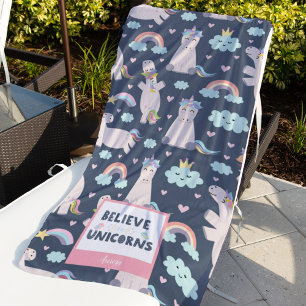 Believe in Unicorns Blue and Pink Girl Pattern Kid Strandtuch