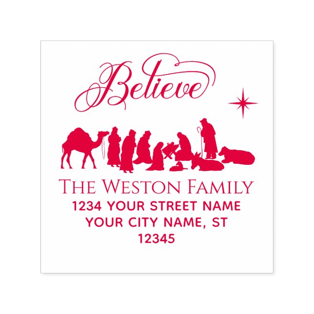 Believe: Nativity Scene #1B Name Address Permastempel (Design)