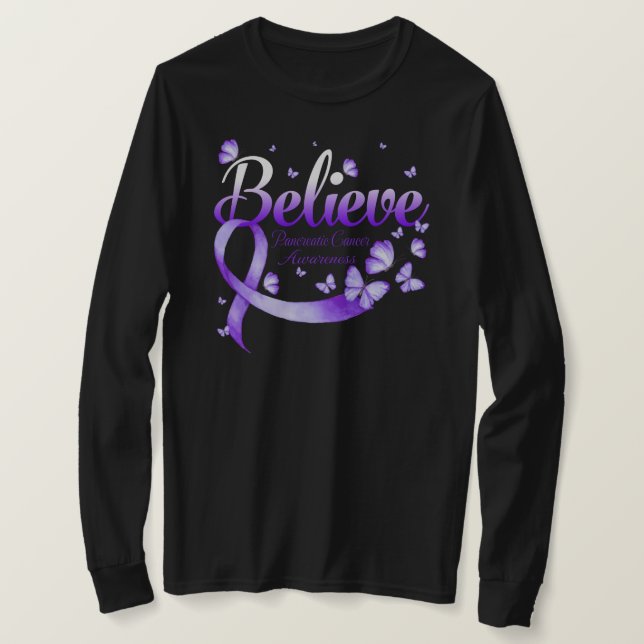 Believe PANCREATIC CANCER Butterfly T-Shirt (Design vorne)