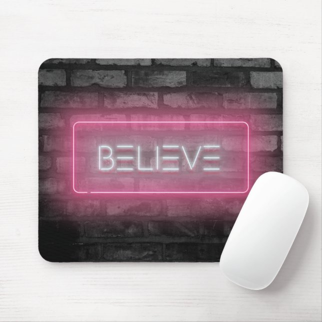 BELIEVE Pink Neon Signing Mouse Pad Mousepad (Mit Mouse)