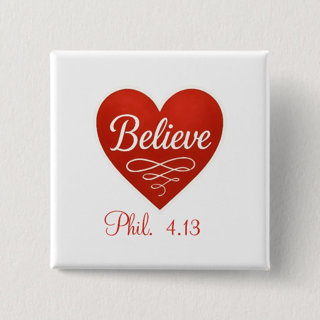 Believe red and white heart button (Vorderseite)