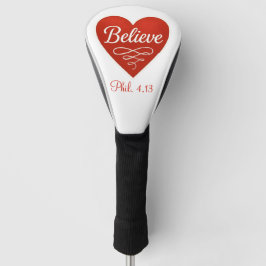 Believe red and white heart golf headcover