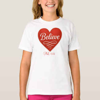 Believe red and white heart T-Shirt