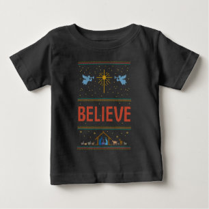 BELIEVE Ugly Christmas Sweater christliche Krippe Baby T-shirt