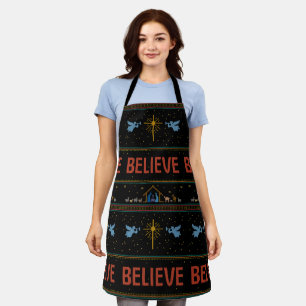 BELIEVE Ugly Christmas Sweater Religious Christlic Schürze