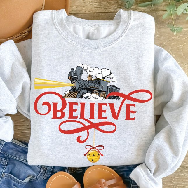 BELIEVE Weihnachts-Express-Zug - Matching-Familie Sweatshirt (Believe Christmas Express Train + Jingle Bell, cute Christmas sweater, red, gold, swirl, north pole )