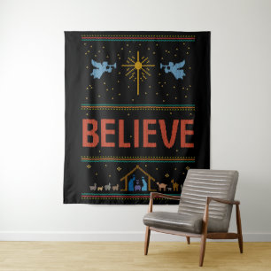 BELIEVE Weihnachts-Sweater Religious Christliche G Wandteppich