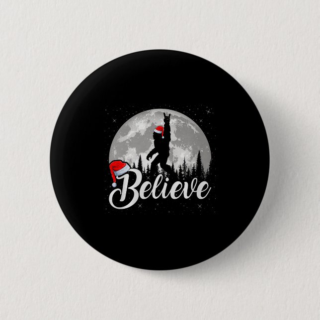 Believe Xmas Santa Bigfoot Sasquatch In Moon Light Button (Vorderseite)