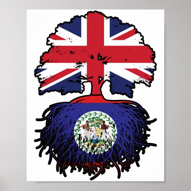 Belize Belizean British UK Tree Roots Flag Poster (Vorne)