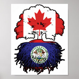 Belize Belizean Canadian Canada Treots Roots Flag Poster