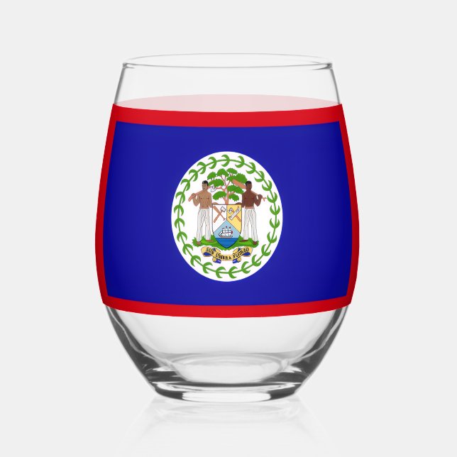 Belize Belizean Flag Coat of Arms Stemless Wine Gl Weinglas Ohne Stiel (Vorderseite)