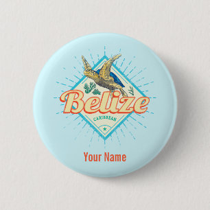 Belize Caribbean Retro Turtle Vintag Souvenir Button