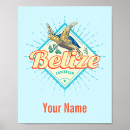 Belize Caribbean Retro Turtle Vintag Souvenir Poster