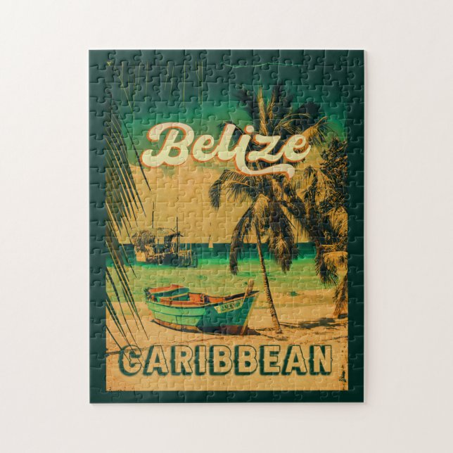 Belize Caribbean Vintag Palm Trees Souvenir Puzzle (Vertikal)
