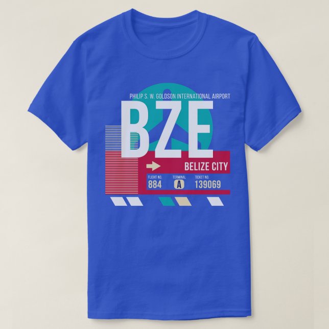 Belize City BZE Airport Code Gepäckmarke E T-Shirt (Design vorne)