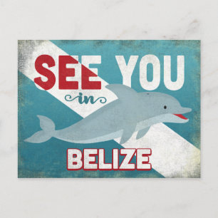 Belize Dolphin - Retro Vintage Travel Postkarte