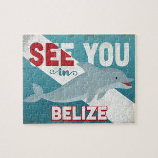 Belize Dolphin - Retro Vintage Travel Puzzle