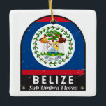 Belize Flag Emblem gestört Vintag Keramikornament<br><div class="desc">Belize Not leidendes Emblem mit der Flagge und Wappen.</div>