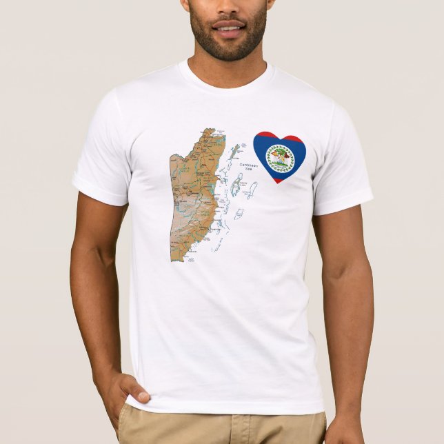 Belize-Flaggen-Herz + Karten-T - Shirt (Vorderseite)