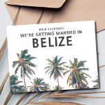 Belize-Hochzeit in Urlaubsort Save the Date Ankündigungspostkarte<br><div class="desc">Tropische Hochzeit am Strand Save the Date Postkarten für Ihre Strandhochzeit in Belize. Diese wunderschöne Postkarte mit tropischen Palmen ist der perfekte Weg,  um Ihre Hochzeitspläne Ihren Freunden und Ihrer Familie vorzustellen.</div>
