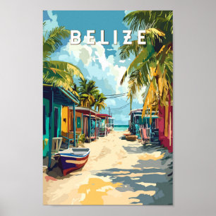 Belize Illustration Travel Art Vintag Poster