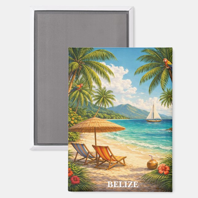 Belize Karibik Tropisch Vintage Reise Magnet (Vorderseite/Rückseite)