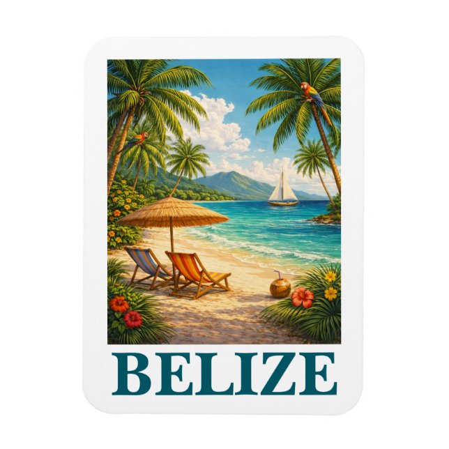 Belize Karibik Tropisch Vintage Reise Magnet (Vertikal)