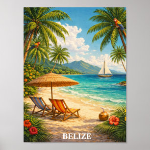 Belize Karibik Tropisch Vintage Reise Poster