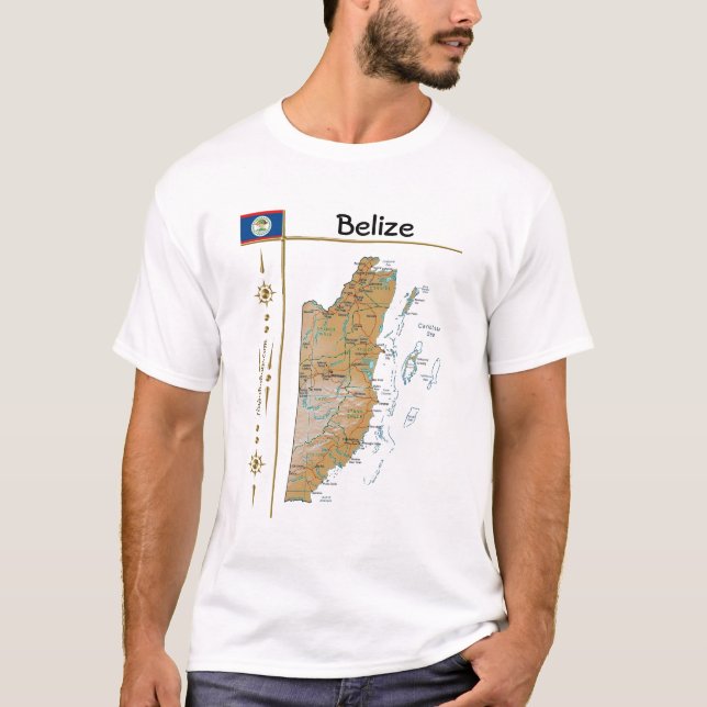 Belize Karte + Flagge + T - Shirt (Vorderseite)