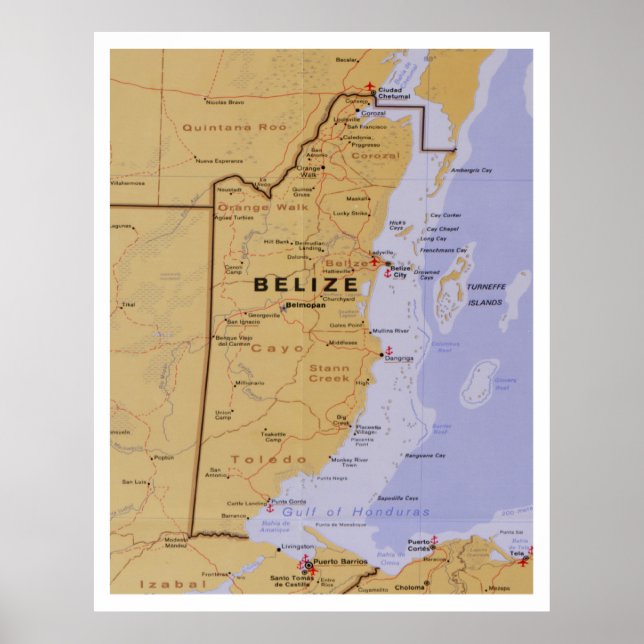 Belize Map (1990) Central America Country Atlas Poster (Vorne)