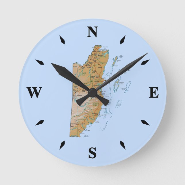 Belize Map Clock Runde Wanduhr (Vorderseite)