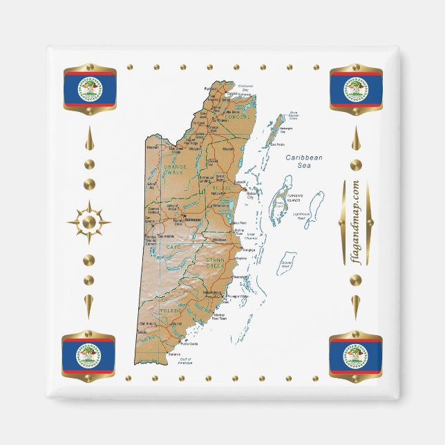 Belize Map + Flags Magnet (Vorne)