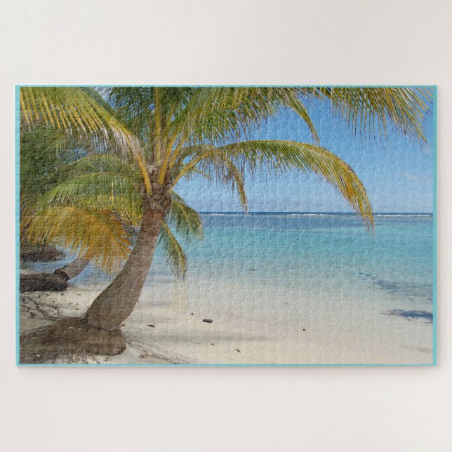 Belize Palm Tree Beach Karibisches Meer Seascape Puzzle (Horizontal)