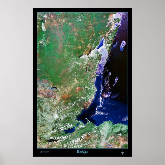 Belize Satellitenposter Fotodruck Karte Poster (Vorne)