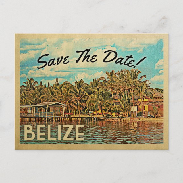Belize Save the Date Vintage Postkarten (Vorderseite)
