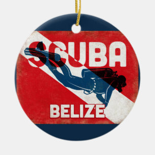 Belize Scuba Diver - Blue Retro Keramik Ornament