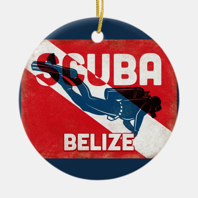 Belize Scuba Diver - Blue Retro Keramik Ornament (Vorne)