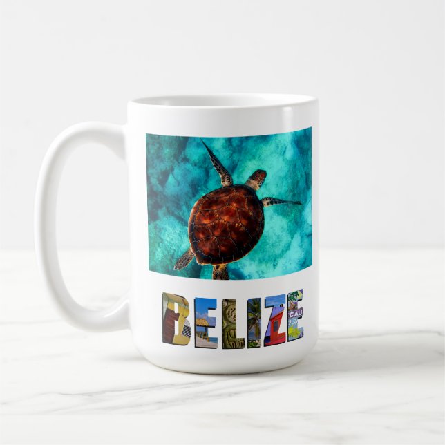 Belize Sea Turtle Blue Ocean Beach Travel Foto Kaffeetasse (Links)