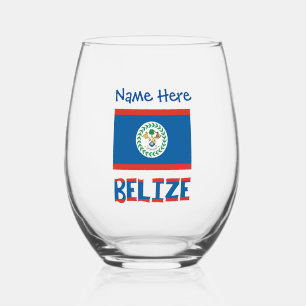 Belize und Belizean Flagge Blau Personalisierung  Weinglas Ohne Stiel