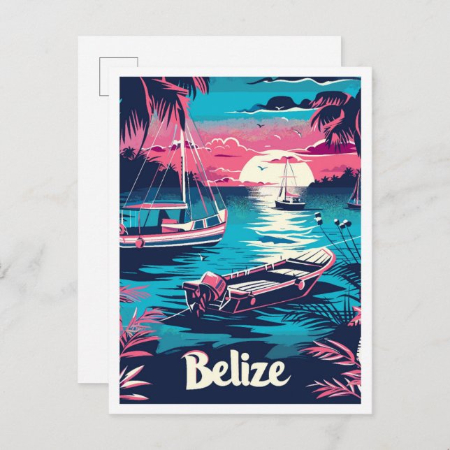 Belize Vintage Travel Illustration Postkarte (Vorne/Hinten)
