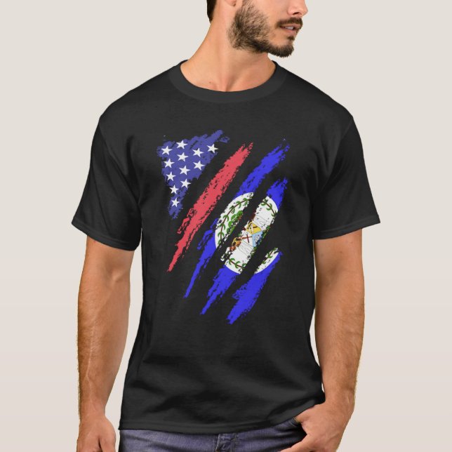 Belizean American Patriot Grown Heart Flag Stripes T-Shirt (Vorderseite)
