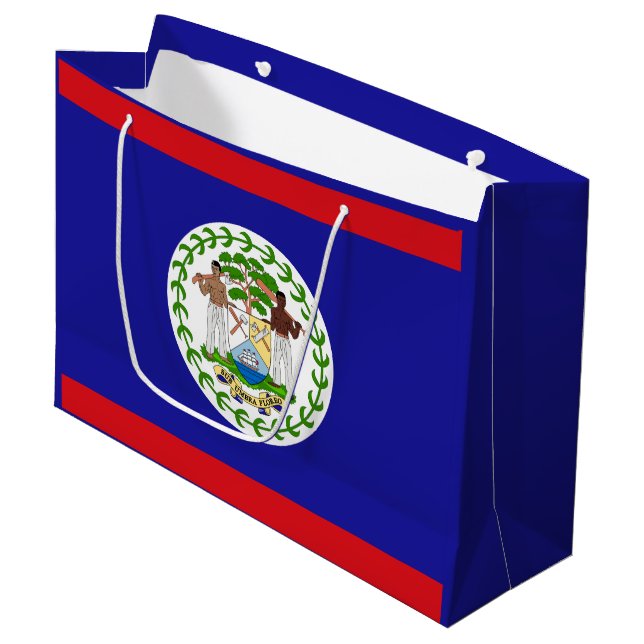 Belizische Flagge Große Geschenktüte (Vorderseite Schrägansicht)