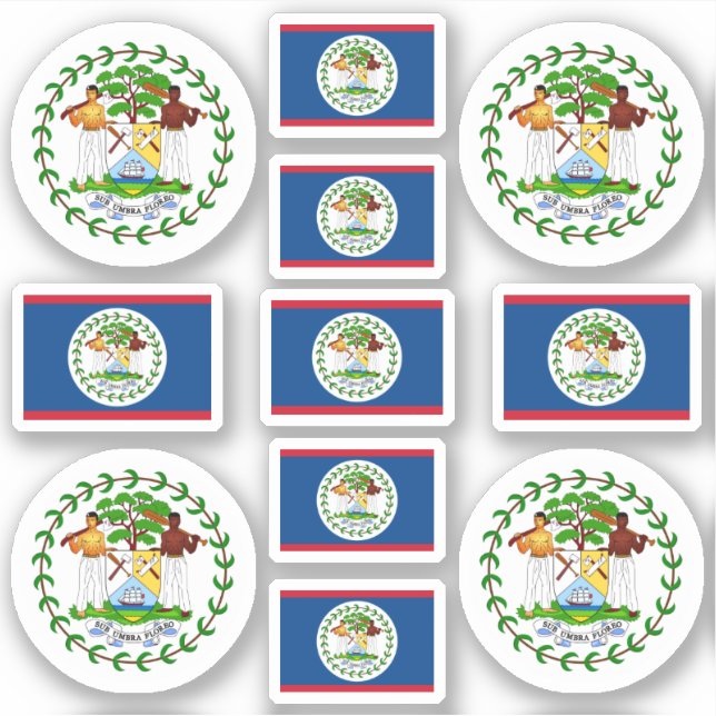 Belizische Staat-Symbole / Wappen und Fahne Aufkleber (Vorderseite)