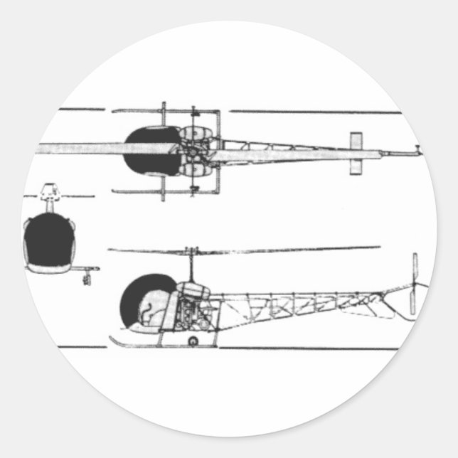 Bell 47 Hubschrauber Runder Aufkleber (Vorderseite)