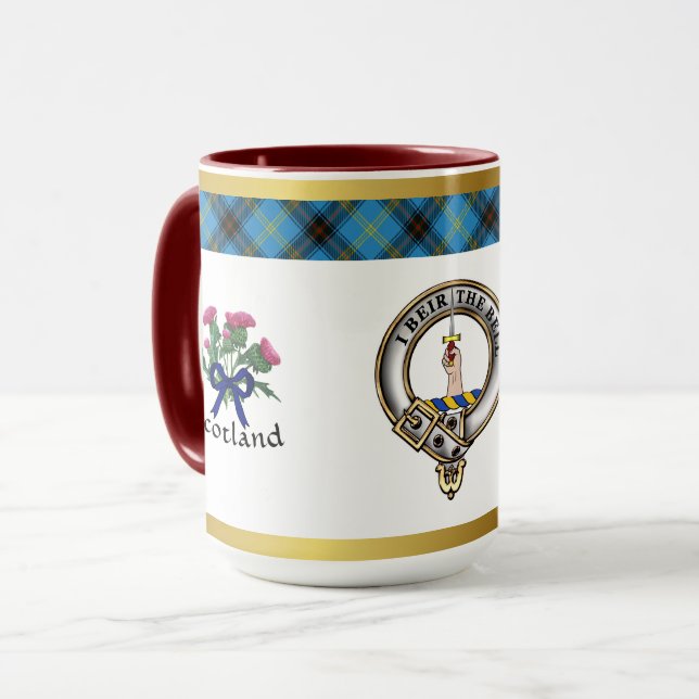 Bell Clan Abzeichen Tartan & Motto Tasse (Vorderseite Links)