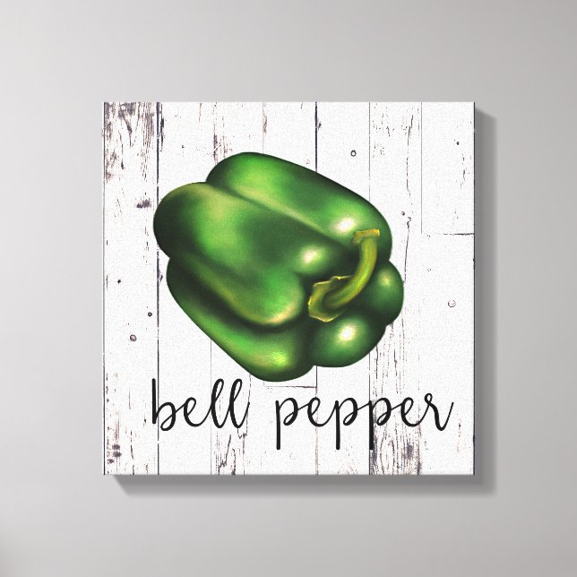 BELL PEPPER Weißholz Rustikales Bauernhaus Küche Leinwanddruck (Vorderseite)